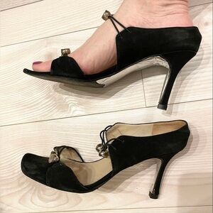 CHANEL Black Suède Sandal Heels Made In Italy